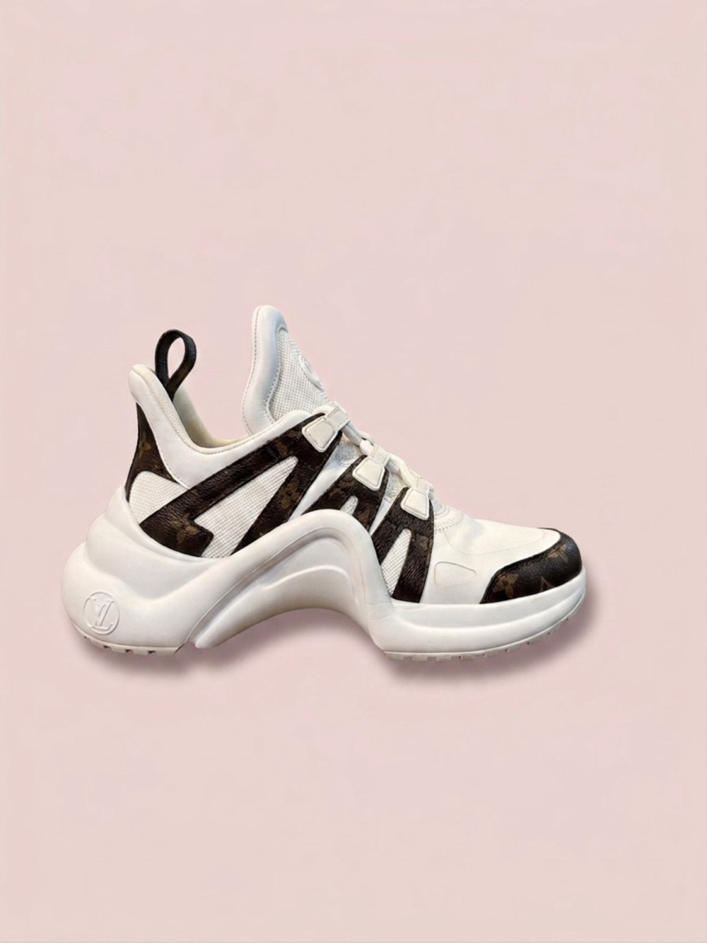 Louis Vuitton White & Brown Arch-Detail Run Away Sneaker